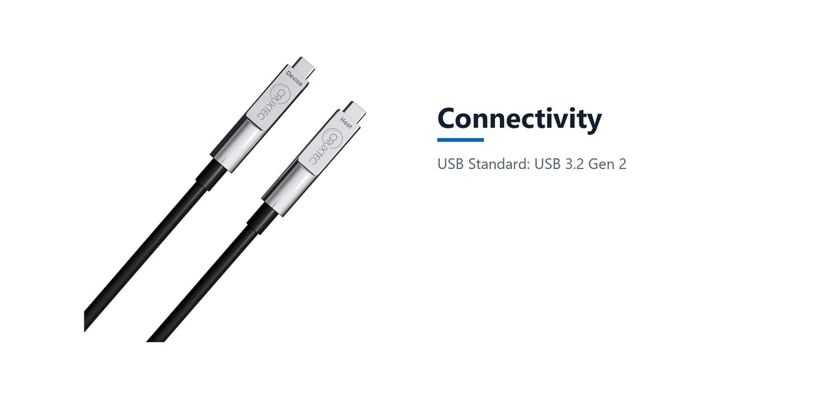 Cruxtec USB-C USB 3.2 Gen2 Full-Feature Active Optical Cable with PD 60W 8K@60Hz / 4K@120Hz (Black 10m) connectivity detail image with verified product information