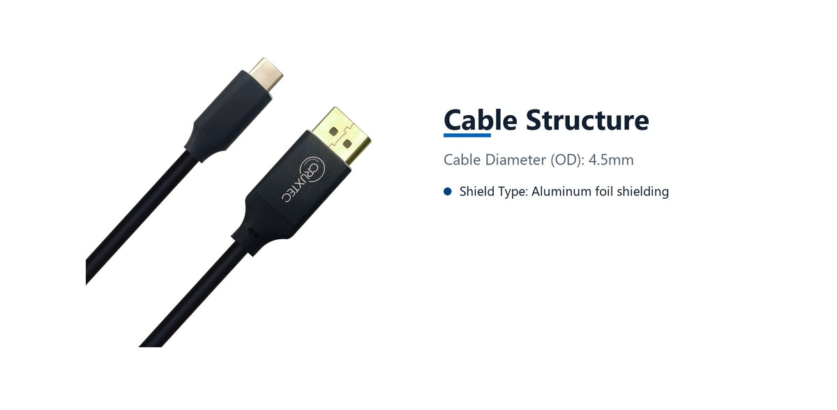 Cruxtec USB-C to DisplayPort Cable 4K@60Hz (Black 1m) cable structure detail image with verified product information