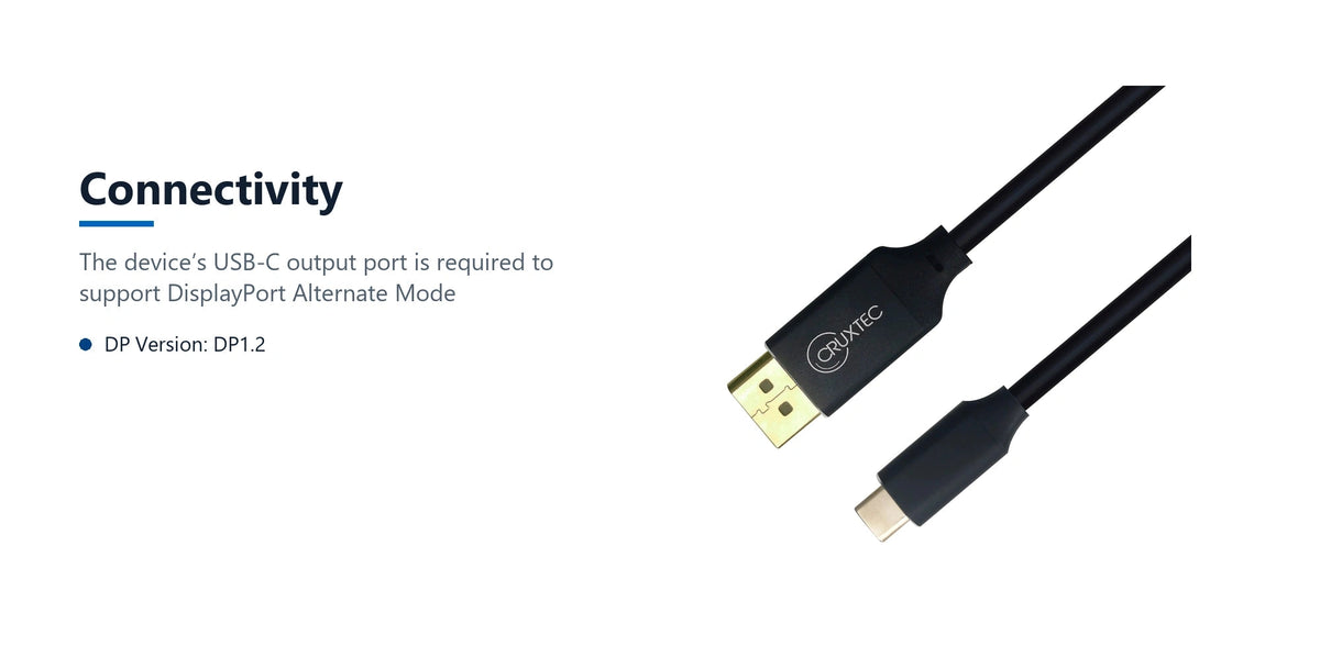 Cruxtec USB-C to DisplayPort Cable 4K@60Hz (Black 2m) connectivity detail image with verified product information