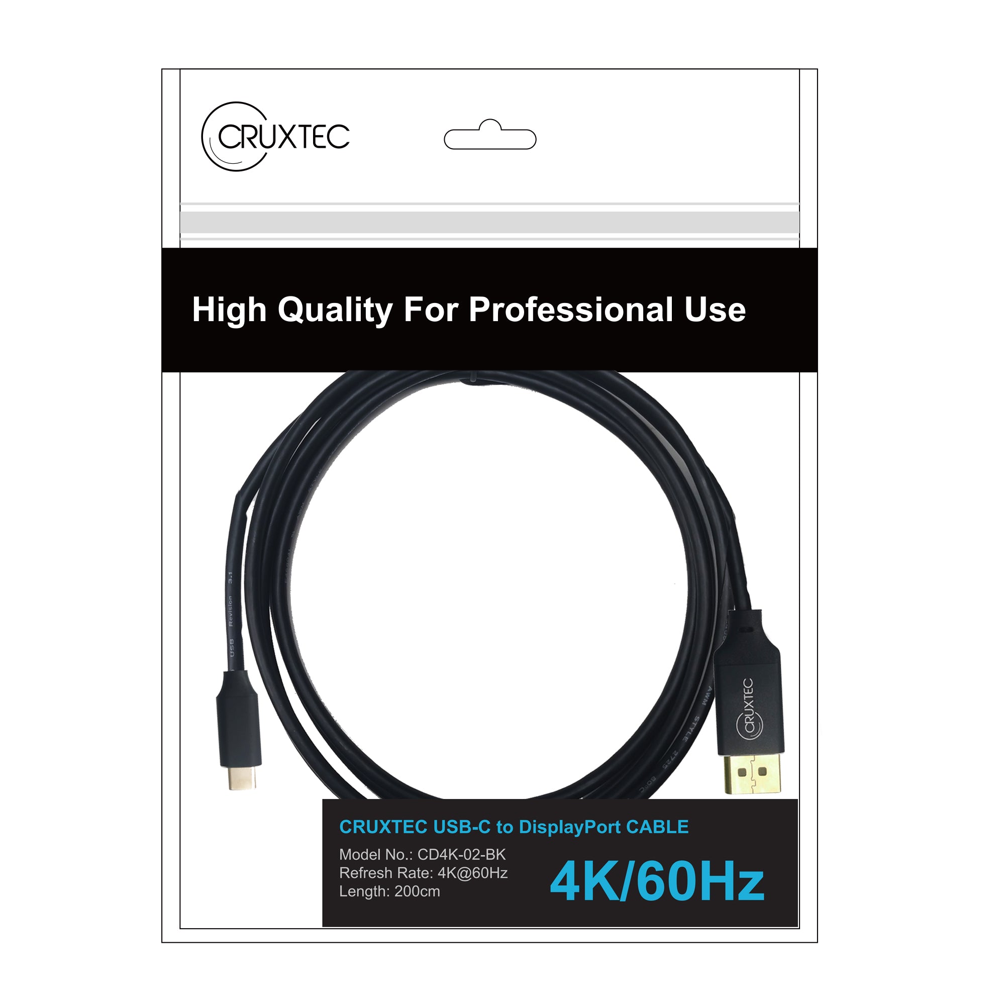 Cruxtec USB-C to DisplayPort Cable 4K@60Hz (Black 1m) image
