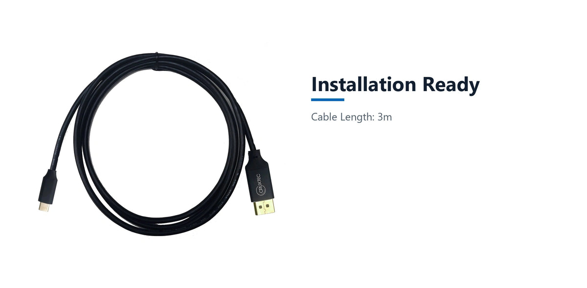 Cruxtec USB-C to DisplayPort Cable 4K@60Hz (Black 3m) installation ready detail image with verified product information