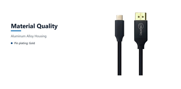 Cruxtec USB-C to DisplayPort Cable 4K@60Hz (Black 5m) material quality detail image with verified product information