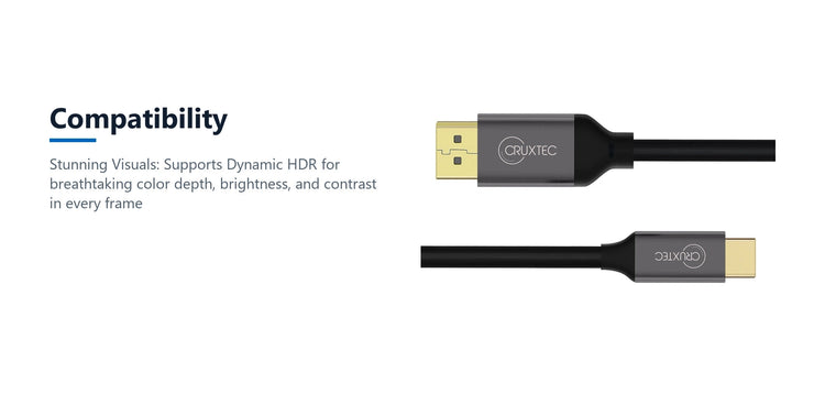 Cruxtec USB-C to DisplayPort V1.2 Cable 4K/60Hz (Black 1m) compatibility detail image with verified product information