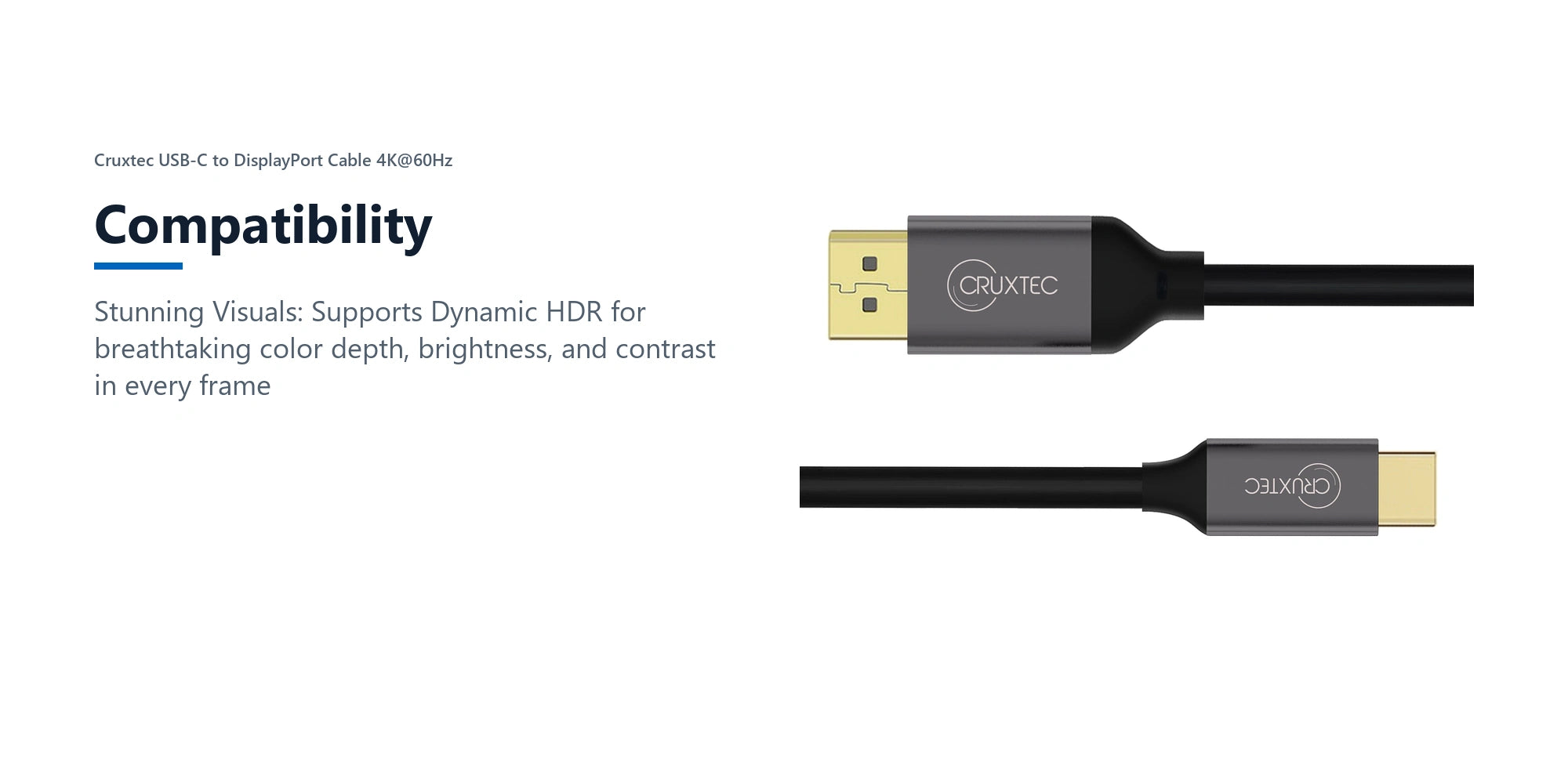 Cruxtec USB-C to DisplayPort Cable 4K@60Hz (Black 1m) compatibility detail image with verified product information