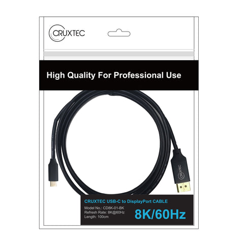 Cruxtec USB-C to DisplayPort Cable 8K@60Hz / 4K@120Hz (Black 1m) image
