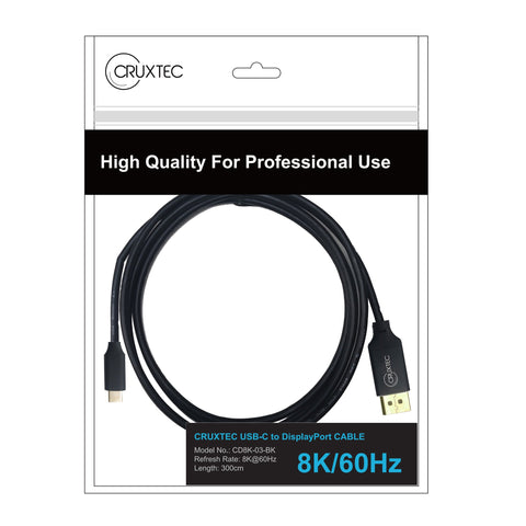 Cruxtec USB-C to DisplayPort Cable 8K@60Hz / 4K@120Hz (Black 2m) image