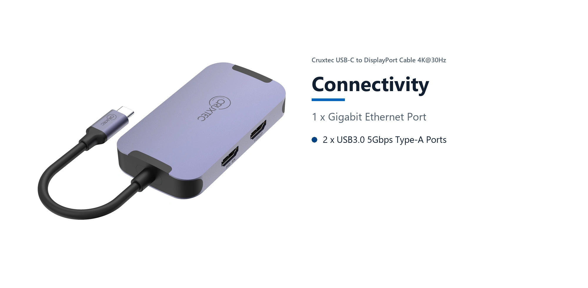 Cruxtec 6-in-1 USB-C to Dual HDMI Mini Dock connectivity detail image with verified product information