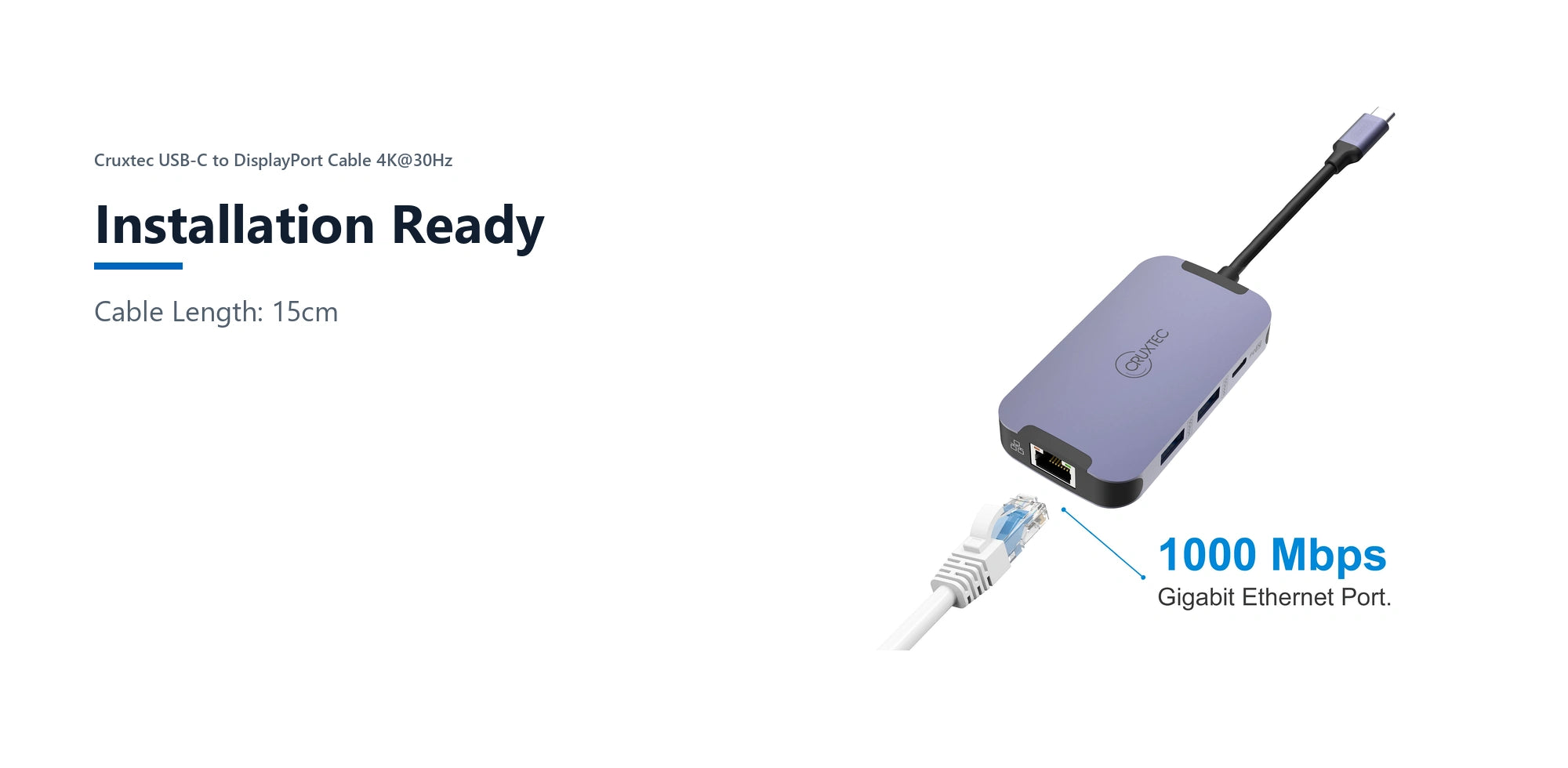 Cruxtec 6-in-1 USB-C to Dual HDMI Mini Dock installation ready detail image with verified product information