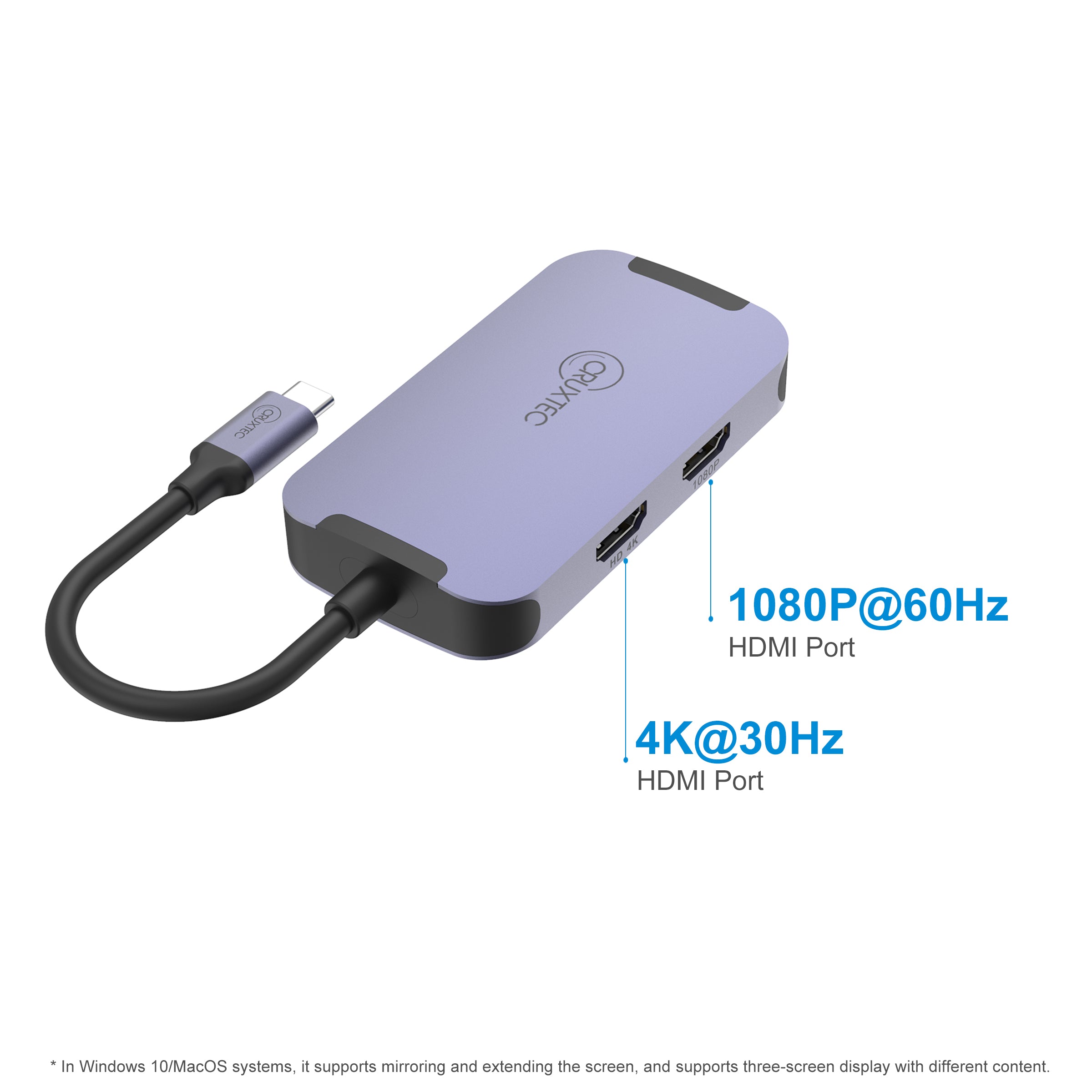 Cruxtec USB-C to DisplayPort Cable 4K@30Hz (Silver Grey 15cm) image