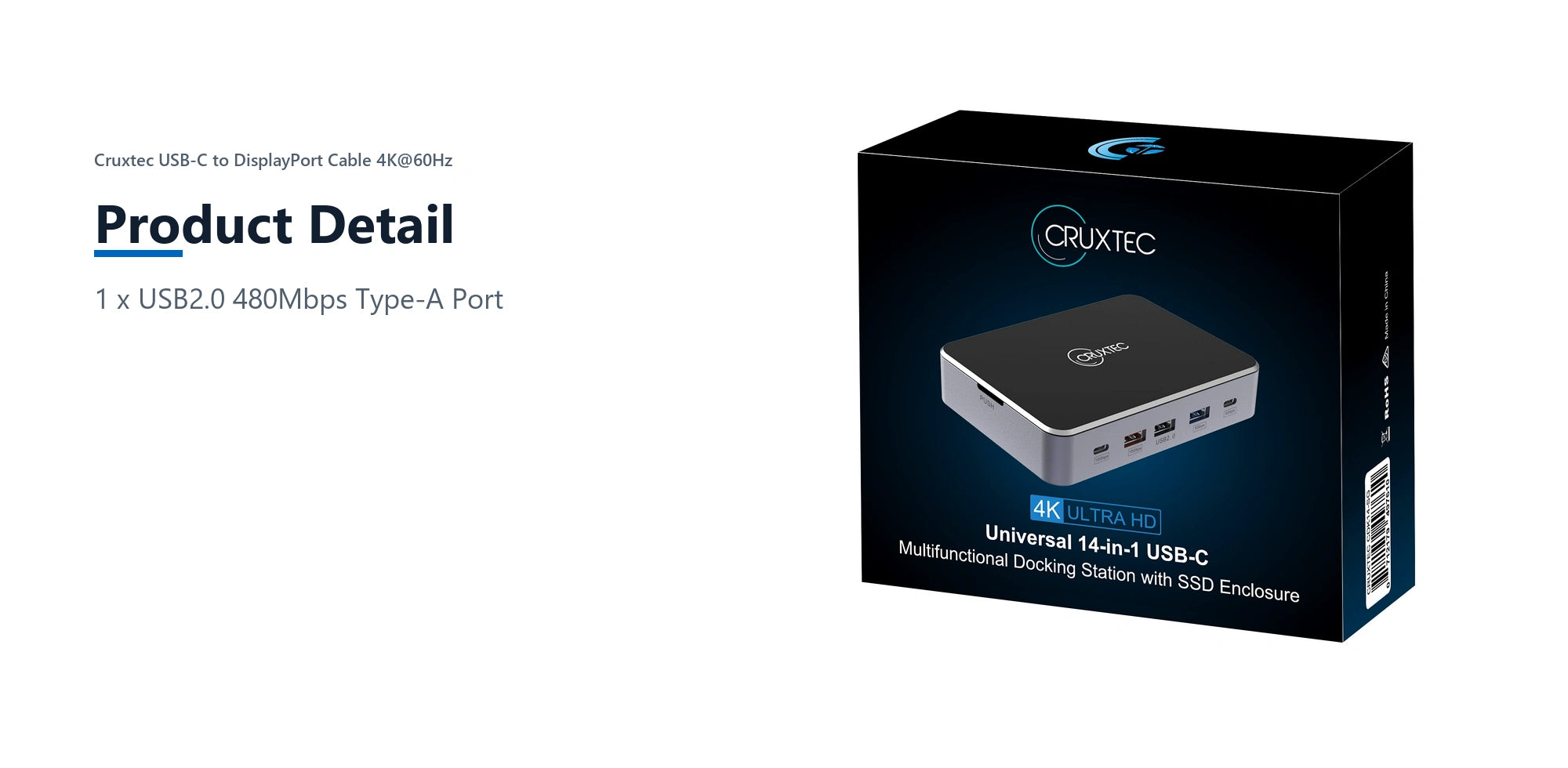 Cruxtec Universal 14-in-1 USB-C Multifunctional Docking Station with SSD Enclosure product detail detail image with verified product information