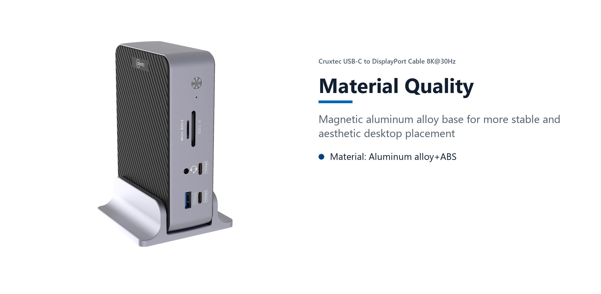 Cruxtec Universal 15-in-1 USB-C Multifunctional Docking Station material quality detail image with verified product information