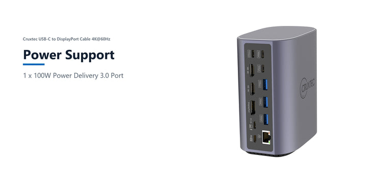 Cruxtec Universal 17-in-1 USB-C Multifunctional Docking Station power support detail image with verified product information