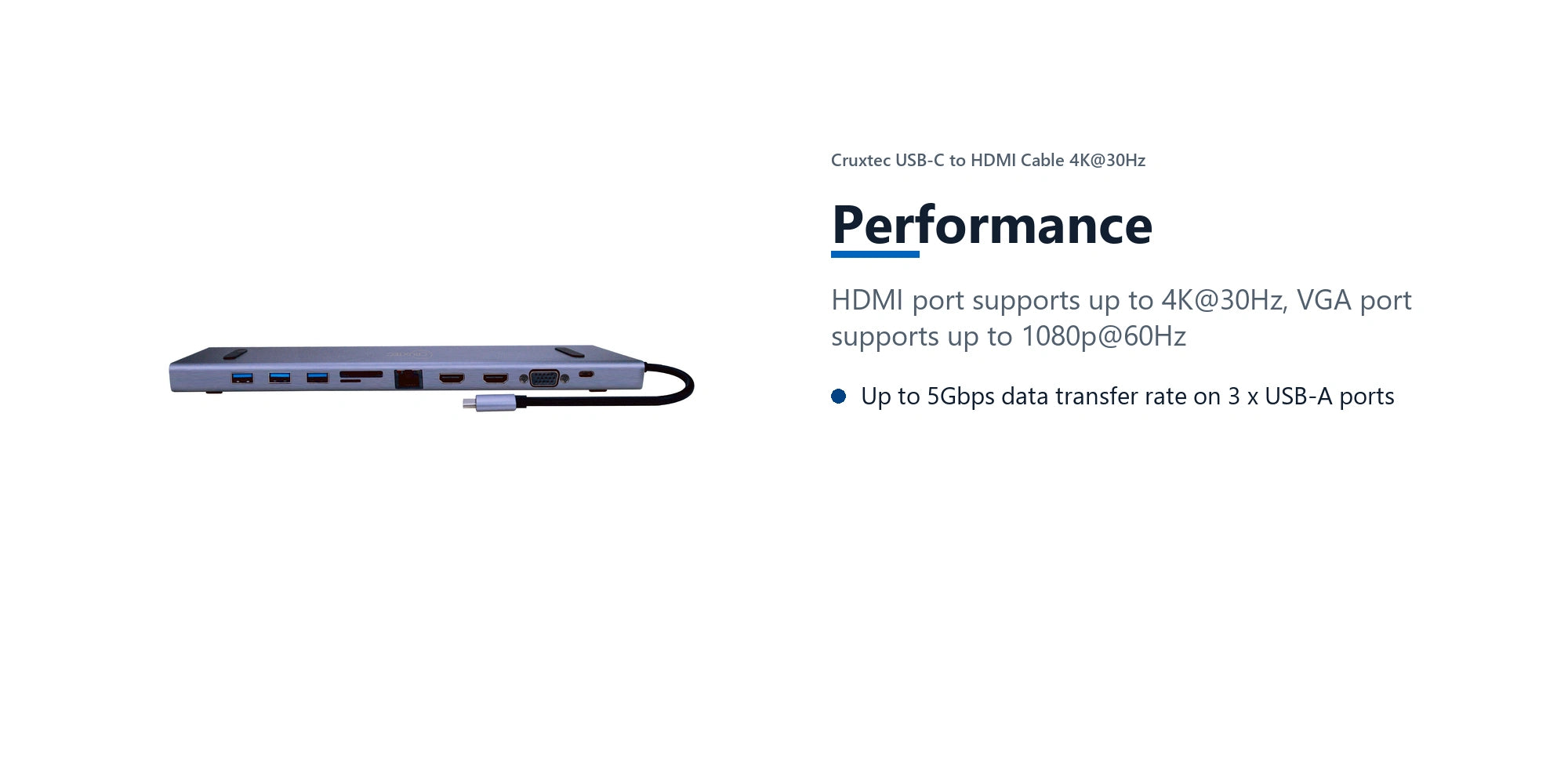 Cruxtec 11-in-1 USB-C Multifunction Docking Station with 100W PD performance detail image with verified product information