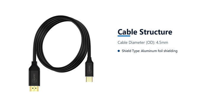 Cruxtec USB-C to HDMI Cable 4K@60Hz (Black 5m) cable structure detail image with verified product information