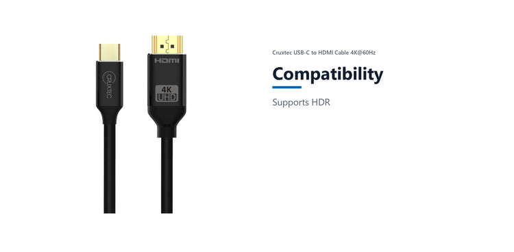 Cruxtec USB-C to HDMI Cable 4K@60Hz (Black 5m) compatibility detail image with verified product information