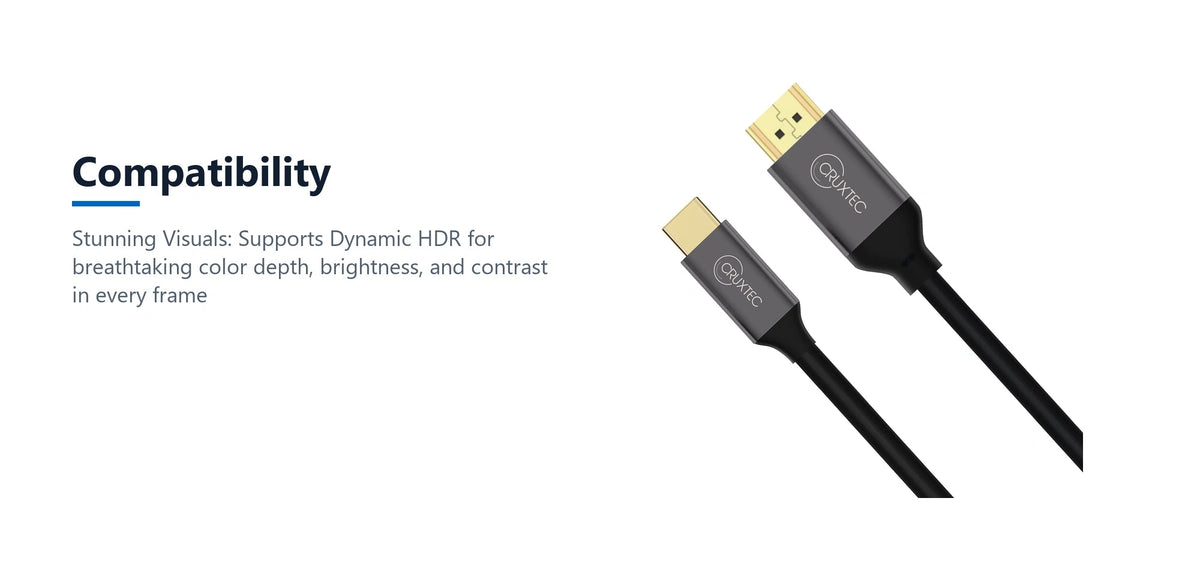 Cruxtec USB-C to HDMI Cable 4K@60Hz Support HDR (Black 2m) compatibility detail image with verified product information