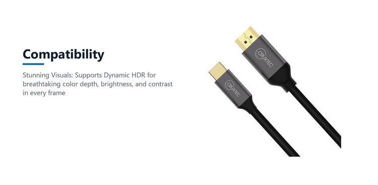 Cruxtec USB-C to HDMI Cable 4K@60Hz Support HDR (Black 2m) compatibility detail image with verified product information