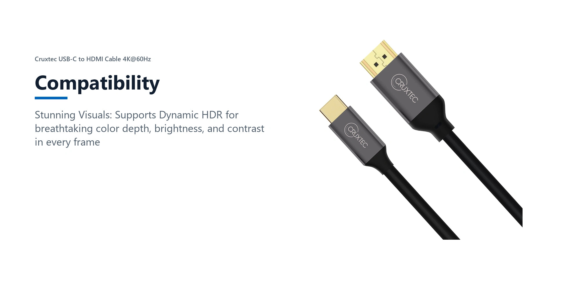 Cruxtec USB-C to HDMI Cable 4K@60Hz (Black 2m) compatibility detail image with verified product information