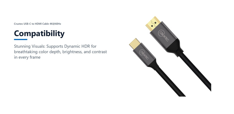 Cruxtec USB-C to HDMI Cable 4K@60Hz (Black 2m) compatibility detail image with verified product information