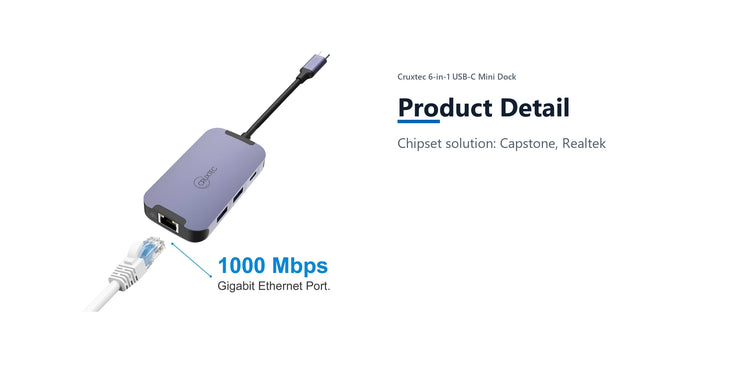 Cruxtec 6-in-1 USB-C Mini Dock product detail detail image with verified product information