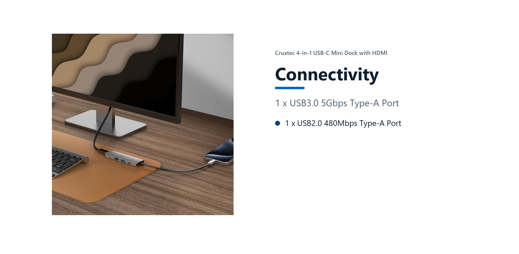 Cruxtec 4-in-1 USB-C Mini Dock with HDMI connectivity detail image with verified product information