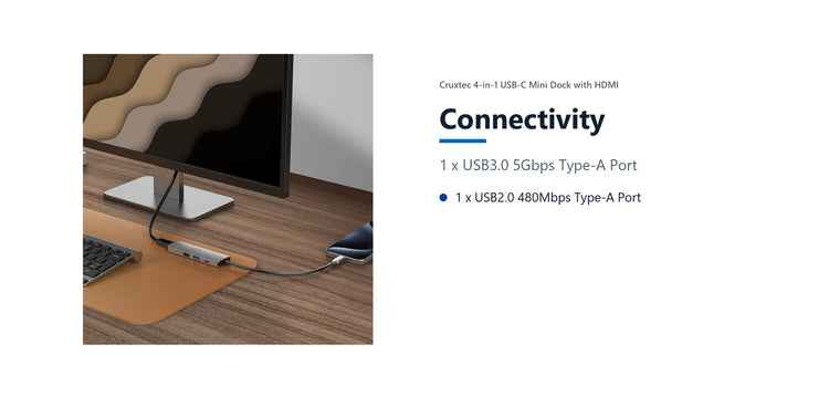 Cruxtec 4-in-1 USB-C Mini Dock with HDMI connectivity detail image with verified product information