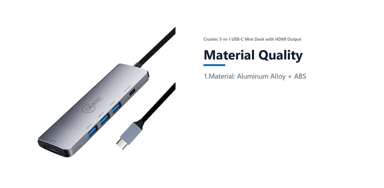 Cruxtec 5-in-1 USB-C Mini Dock with HDMI Output material quality detail image with verified product information