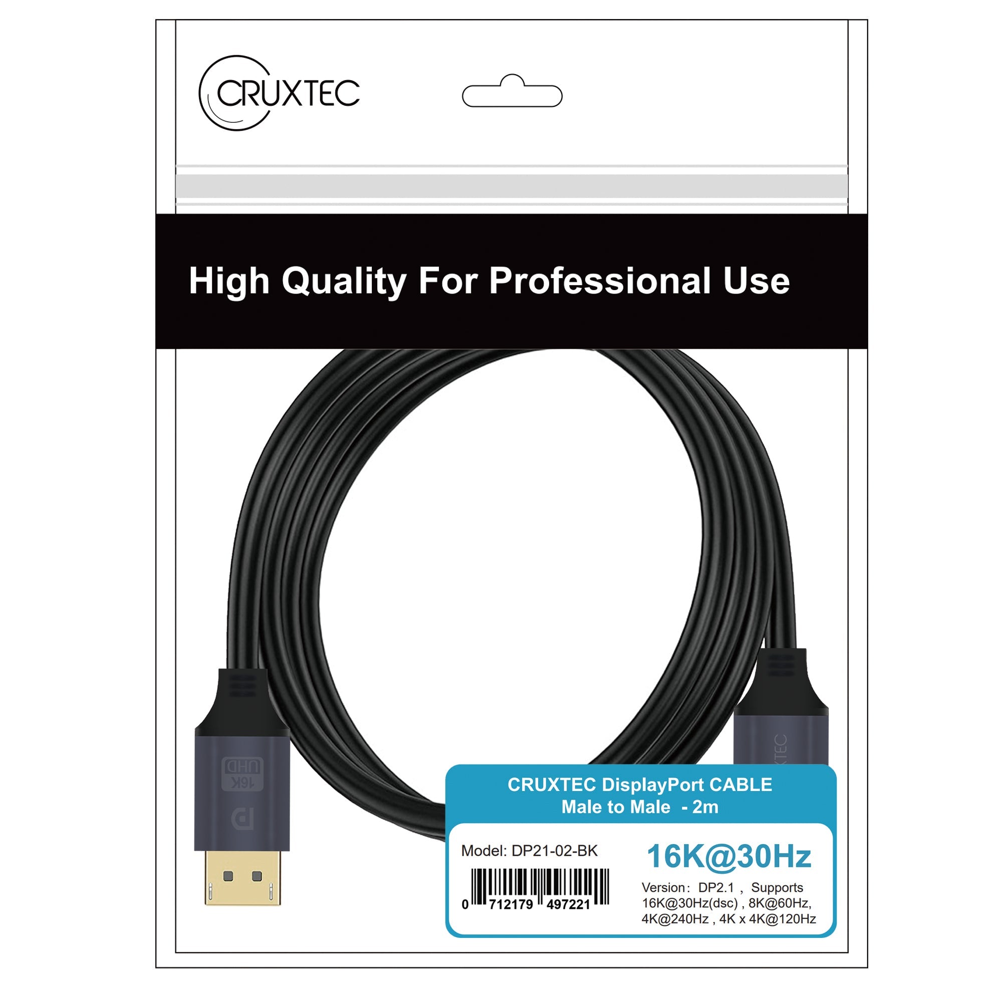 Cruxtec DisplayPort 2.1 Cable 16K@60Hz (Black 2m) image