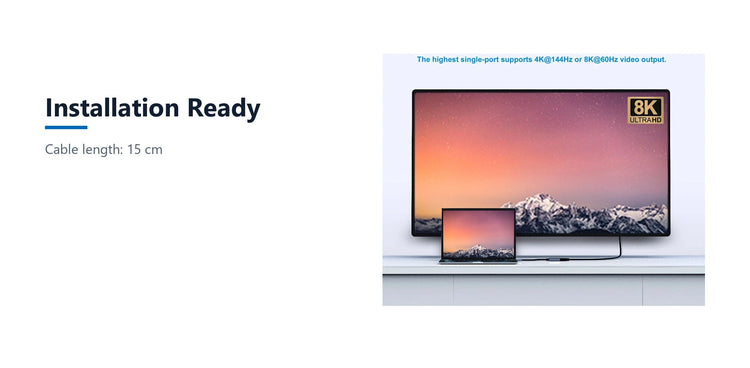 Cruxtec USB-C to Triple DisplayPort Multi-Monitor Adapter 8K@60Hz (Silver Grey 15cm) installation ready detail image with verified product information
