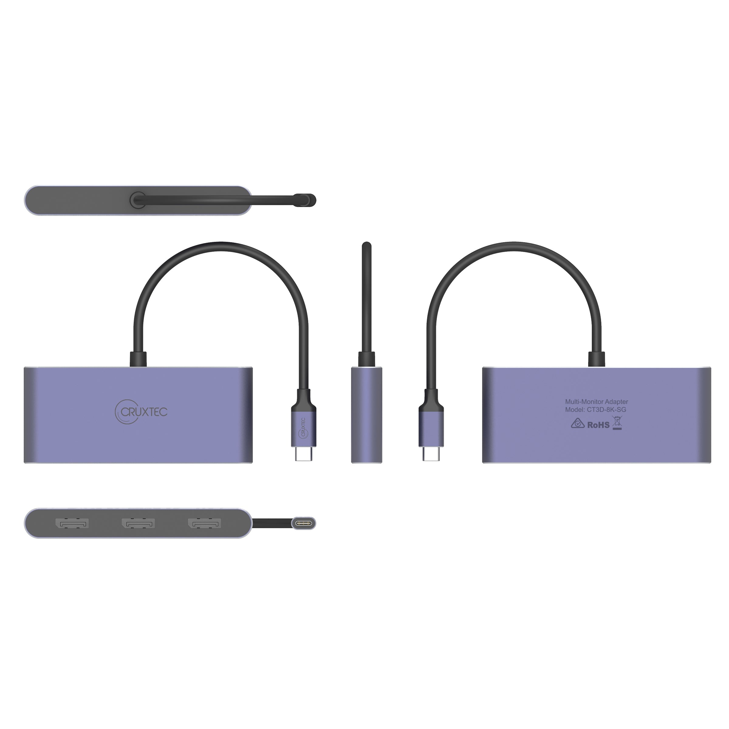 Cruxtec USB-C to Triple DisplayPort Multi-Monitor Adapter 8K@60Hz (Silver Grey 15cm) image