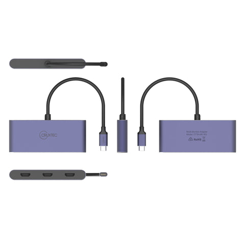 Cruxtec USB-C to Triple HDMI Multi-Monitor Adapter 8K@60Hz (Silver Grey 15cm) image