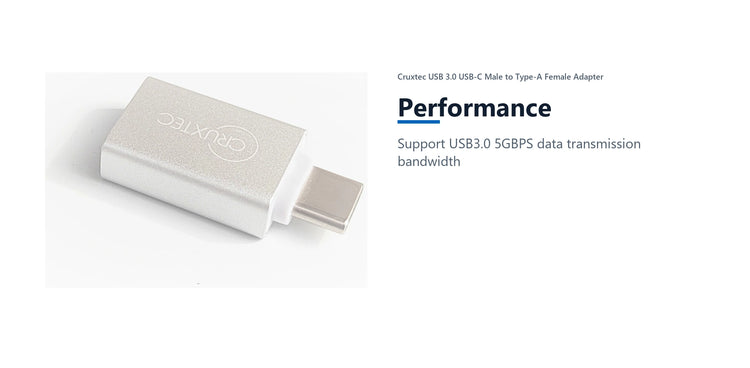 Cruxtec USB 3.0 USB-C Male to Type-A Female Adapter performance detail image with verified product information