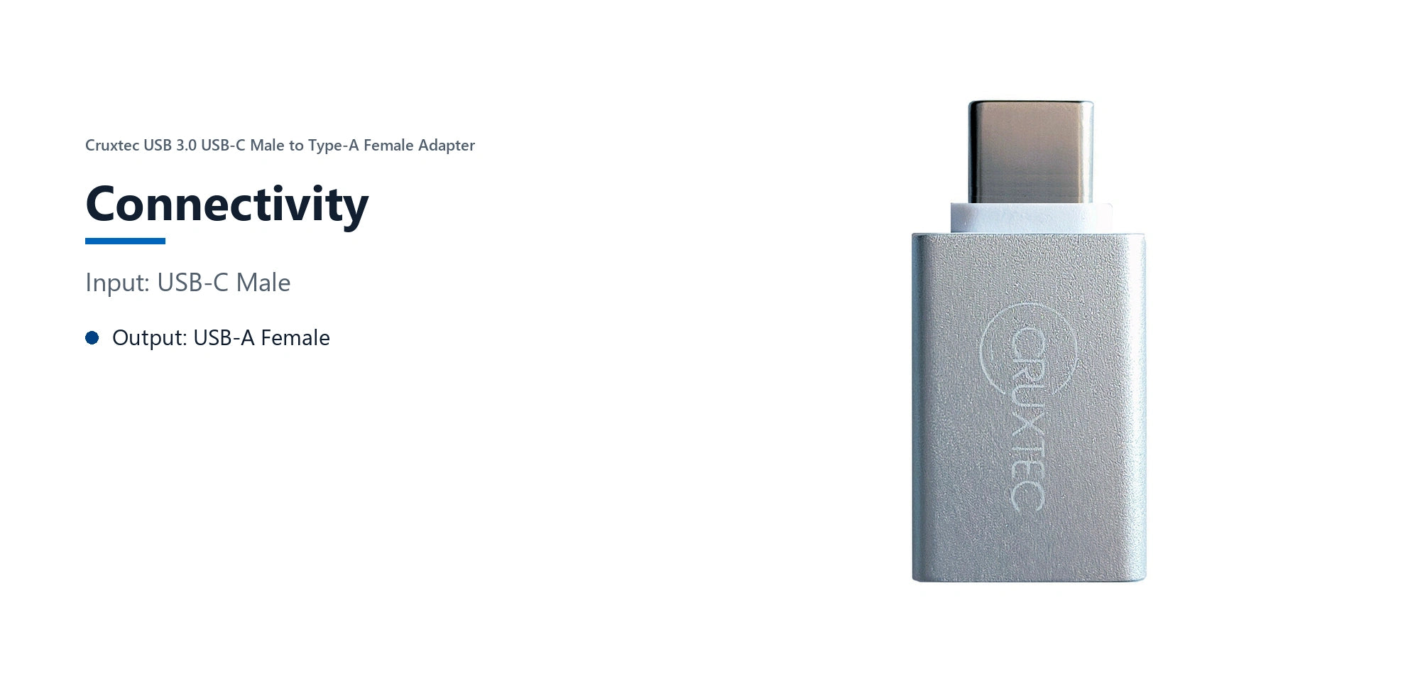 Cruxtec USB 3.0 USB-C Male to Type-A Female Adapter connectivity detail image with verified product information