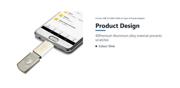 Cruxtec USB 3.0 USB-C Male to Type-A Female Adapter product design detail image with verified product information