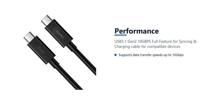 Cruxtec USB-C to USB-C Full-Feature Cable ( 240W , 10Gpbs , ) 4K@60Hz (1m) performance detail image with verified product information