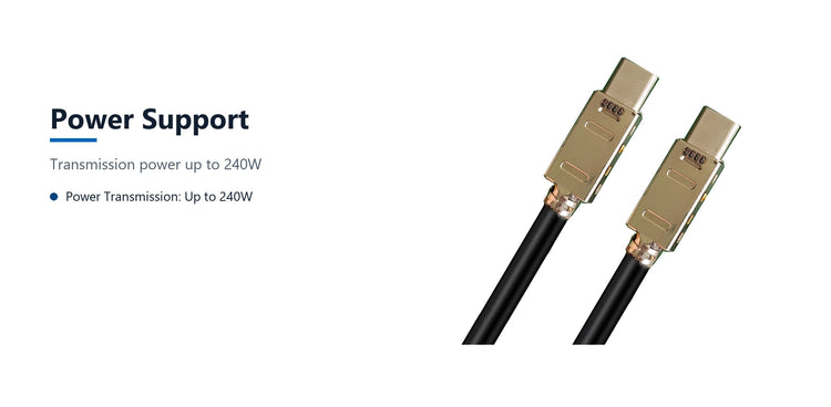 Cruxtec USB-C to USB-C Full-Feature Cable ( 240W , 10Gpbs , ) 4K@60Hz (2m) power support detail image with verified product information