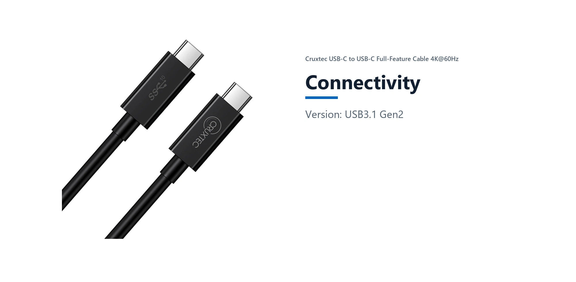Cruxtec USB-C to USB-C Full-Feature Cable ( 240W , 10Gpbs , ) 4K@60Hz (2m) connectivity detail image with verified product information