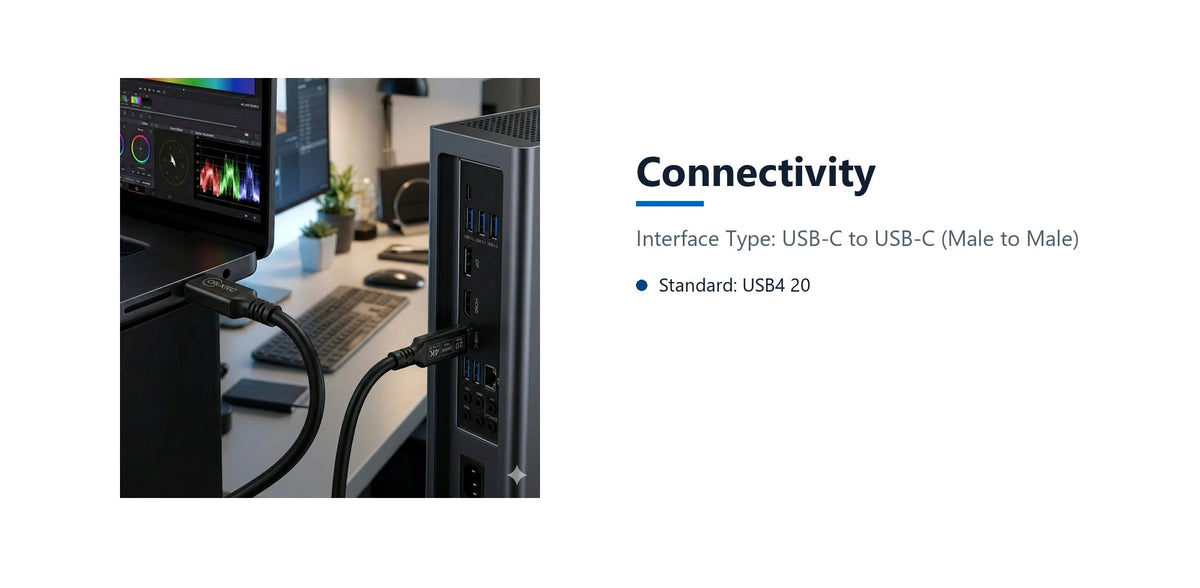 Cruxtec USB-C Full-Feature Cable ( 240W, 20Gpbs, ) 4K@60Hz (2m) connectivity detail image with verified product information