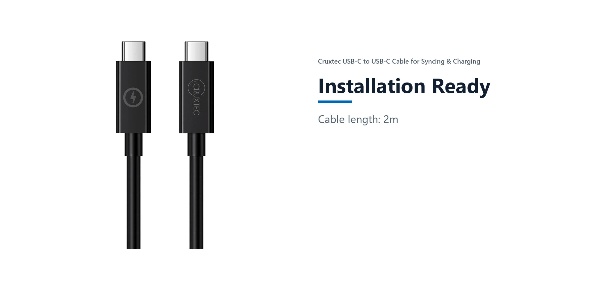 Cruxtec USB-C to USB-C Cable for Syncing & Charging ( 240W ) (2m) installation ready detail image with verified product information