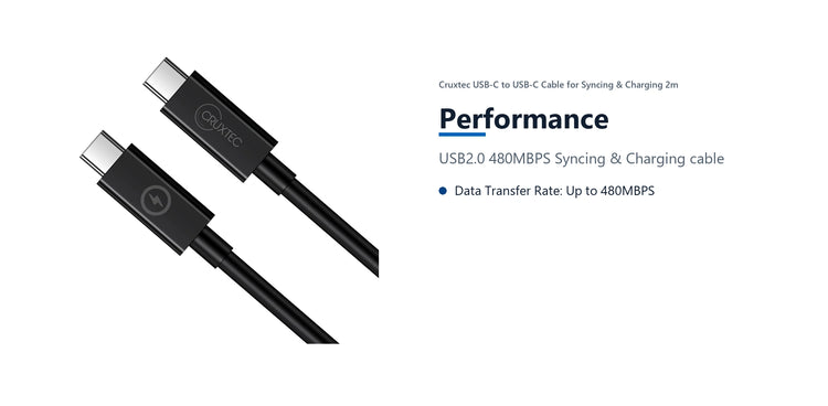 Cruxtec USB-C to USB-C Cable for Syncing & Charging ( 240W ) 2m (3m) performance detail image with verified product information