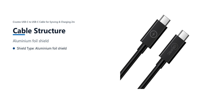 Cruxtec USB-C to USB-C Cable for Syncing & Charging ( 240W ) 2m (3m) cable structure detail image with verified product information