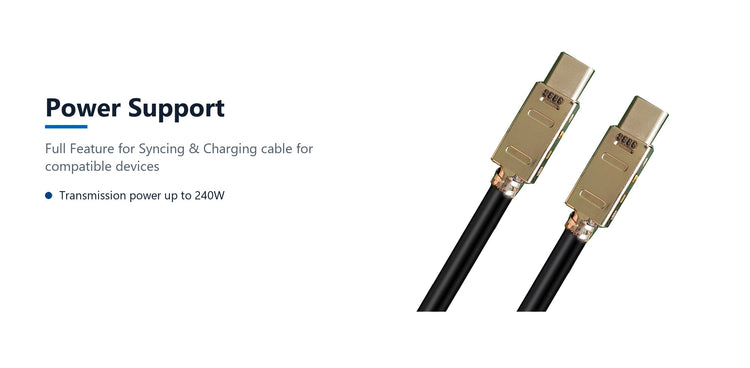 Cruxtec USB4 USB-C Full-Feature Coaxial Cable ( 240W , 40Gpbs , ) 8K@60Hz / 4K@120Hz (2m) power support detail image with verified product information