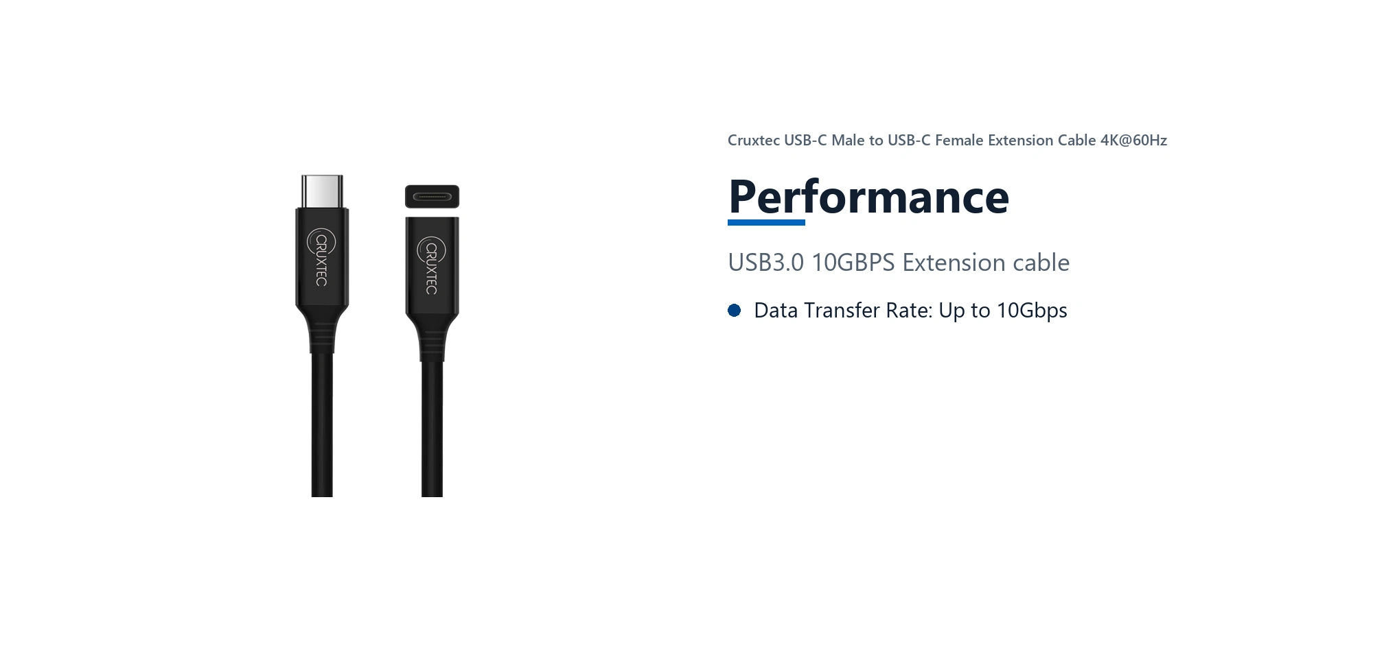 Cruxtec USB-C Male to USB-C Female Extension Cable 4K@60Hz (50cm) performance detail image with verified product information
