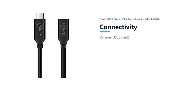 Cruxtec USB-C Male to USB-C Female Extension Cable 4K@60Hz (50cm) connectivity detail image with verified product information