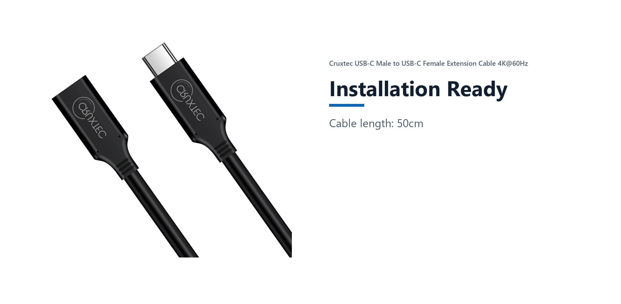 Cruxtec USB-C Male to USB-C Female Extension Cable 4K@60Hz (50cm) installation ready detail image with verified product information