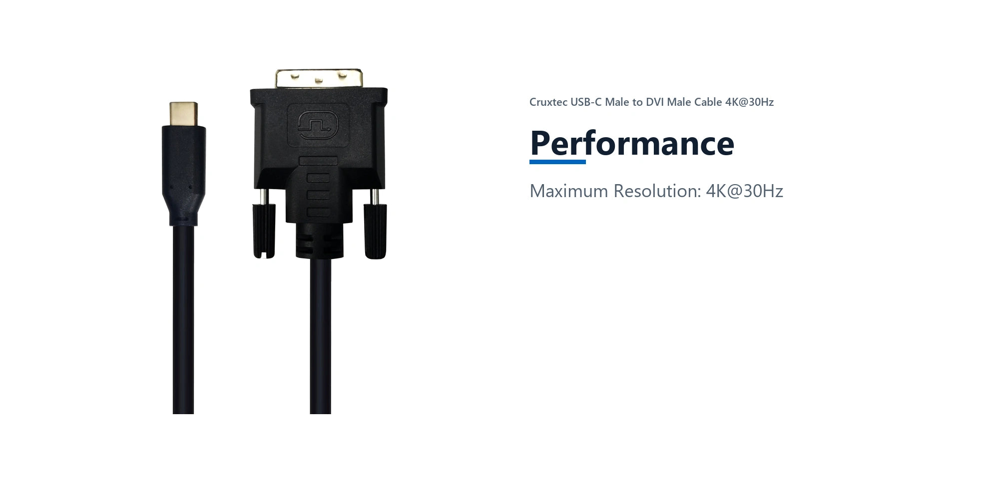 Cruxtec USB-C Male to DVI Male Cable 4K@30Hz (Black 2m) performance detail image with verified product information