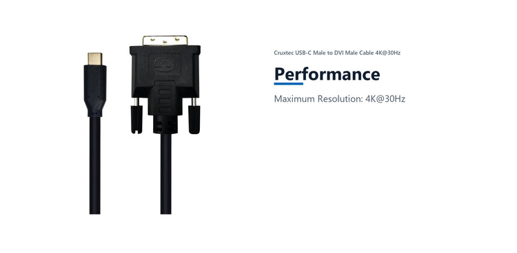 Cruxtec USB-C Male to DVI Male Cable 4K@30Hz (Black 2m) performance detail image with verified product information