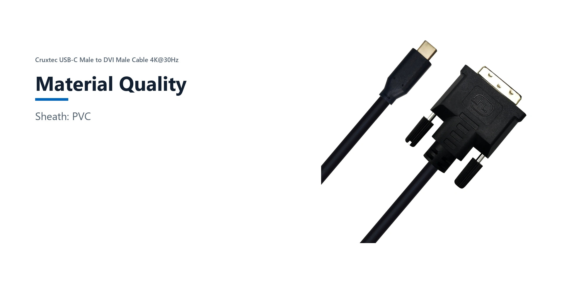 Cruxtec USB-C Male to DVI Male Cable 4K@30Hz (Black 2m) material quality detail image with verified product information