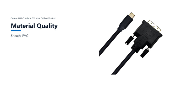 Cruxtec USB-C Male to DVI Male Cable 4K@30Hz (Black 2m) material quality detail image with verified product information