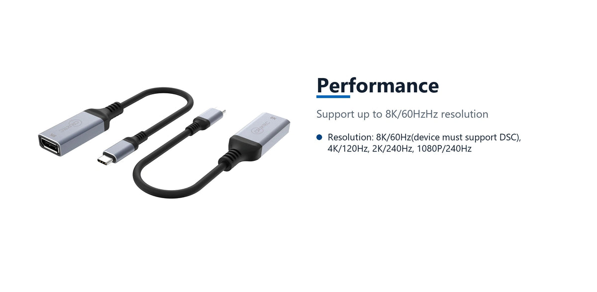 Cruxtec USB-C to DisplayPort Adapter 8K@60Hz / 4K@120Hz (Space Grey 15cm) performance detail image with verified product information